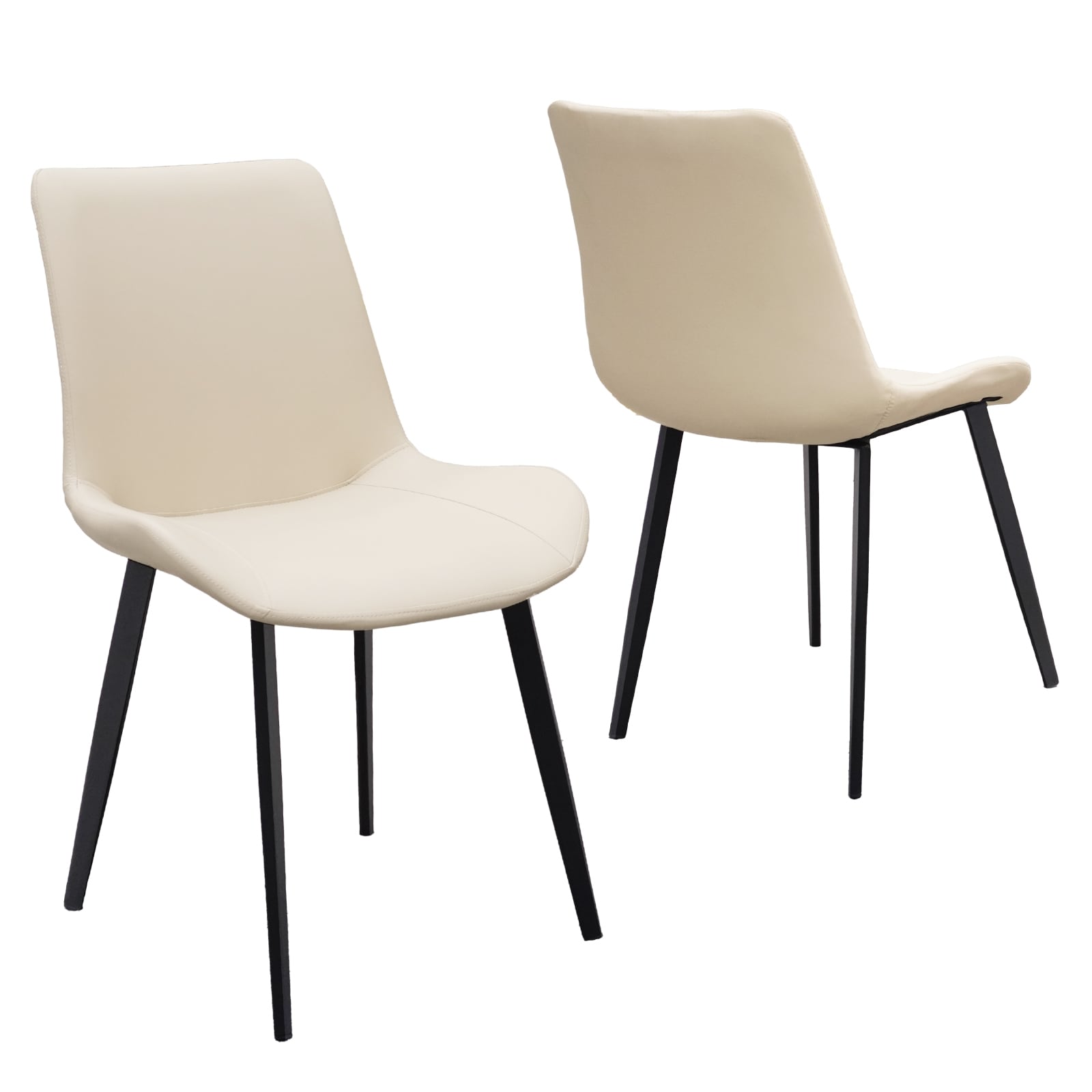 Beige PU Leather Dining Chair With Metal Legs, Modern Upholstered Chair Set Of 2 For Kitchen, Restaurant, Living, Meeting Room_voghion.com